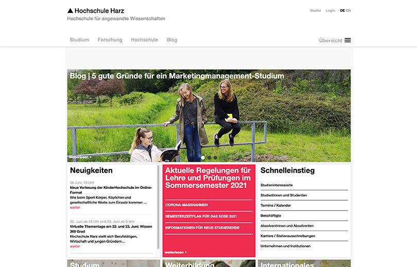 Hochschule Harz - Website Screen
